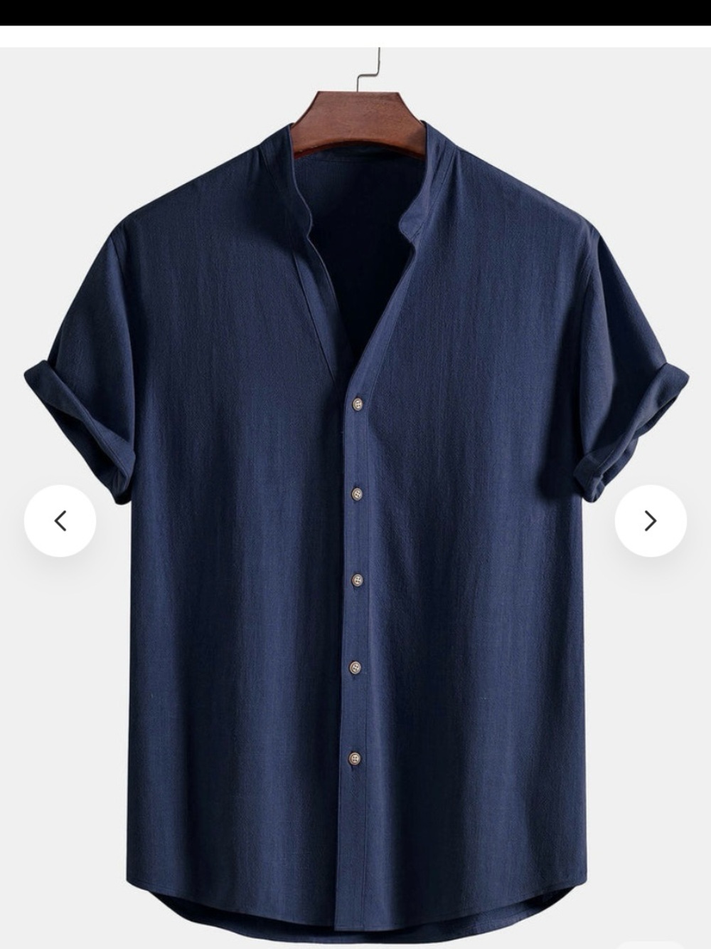 Men's Navy Short-Sleeve Mandarin Collar Button-Down Shirt